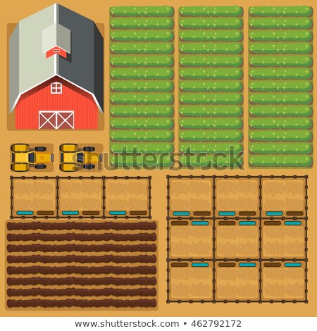 Foto stock: Aerial View Of Farm With Barns And Crops