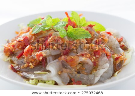 Foto stock: Shrimp With Spicy Sauce And Rice