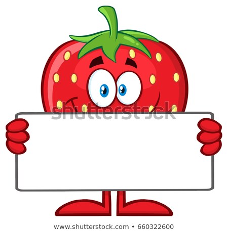 Smiling Strawberry Fruit Cartoon Mascot Character Holding A Blank Sign Stock foto © HitToon