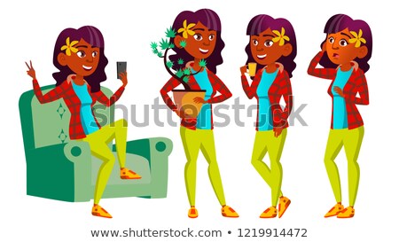 Foto d'archivio: Teen Girl Poses Set Vector Indian Hindu Asianbeauty Lifestyle For Web Poster Booklet Design