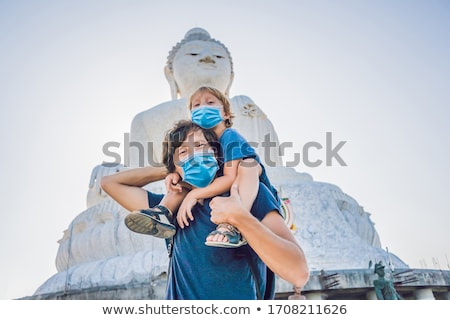 Stock fotó: Father And Son Tourists On The Big Buddha Statue Was Built On A High Hilltop Of Phuket Thailand Can