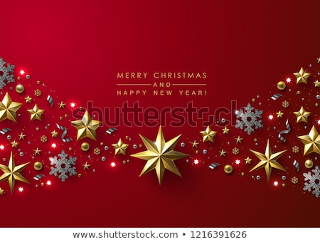 Vector Christmas Card With Red Snowflakes And Glitter Foto stock © Devor