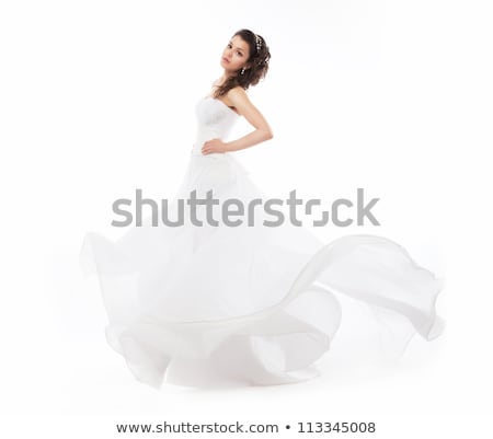 Imagine de stoc: Smiling Woman In White Dress With Pearl Jewelry