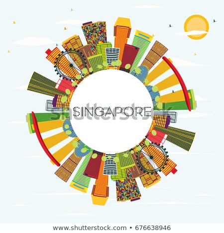 Stock fotó: Singapore City Skyline Circle Color Illustration