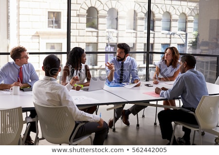 Foto d'archivio: Business Meeting Coworkers Discussing The Project In Office