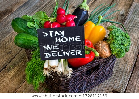 Stock fotó: Organic Tomatoes With Basil And Pepper In Vintage Wooden Box On Wooden Kitchen Table