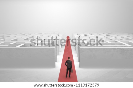 ストックフォト: Businessman Going Straight Ahead Between Two Mazes