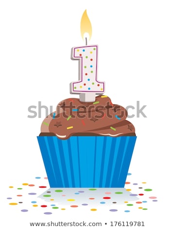 Foto stock: Birthday Cupcake With One Burning Candle