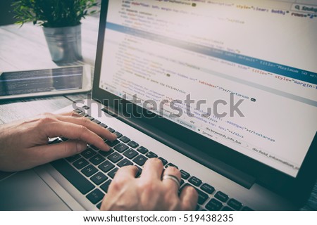 Stockfoto: Php And Html Programmer Work It Technologies