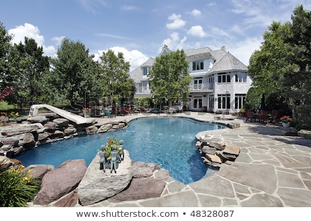 Foto stock: Rear Yard Home With Pool And Landscaping