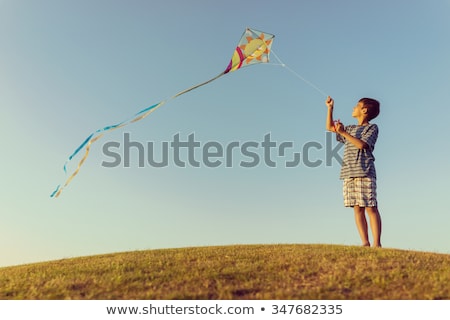 Stock fotó: Running With Kite On Summer Holiday Vacation Perfect Meadow And