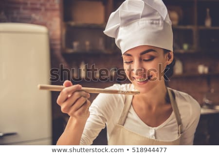 Stock fotó: Smiling Young Woman Chef Cook In Apron