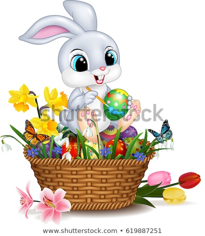 Сток-фото: Happy Easter Bunny Rabbit With Tulips Basket Illustration