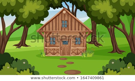 Foto stock: Scene With Wooden Hut In The Field