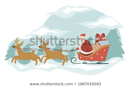 Stockfoto: Santa And Reindeer Driving With Garland Illustration