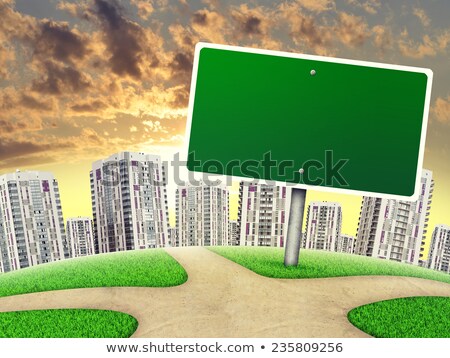 Billboard Against High Rise Buildings Curved Earth Stockfoto © cherezoff