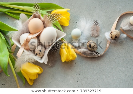 Сток-фото: Easter Composition With Quail Eggs And Tulips