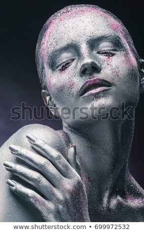 Stok fotoğraf: Fashion And Beauty Perfect Female Face Colorful Body Art And Artistic Liquid Makeup Macro Shot C