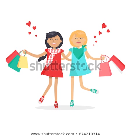 Sale Time Blonde Girl With Shopping Bags Vector Foto d'archivio © robuart