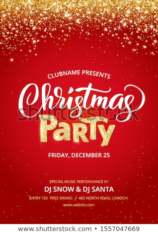 Stock fotó: Christmas Party Flyer Illustration With Shiny Gold Glittered Snowflakes And Glass Ball On Black Back