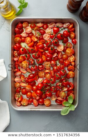 Stock photo: Ready For Roast Tomatoes With Herbs Garlic And Balsamic Vinegar Selective Focus