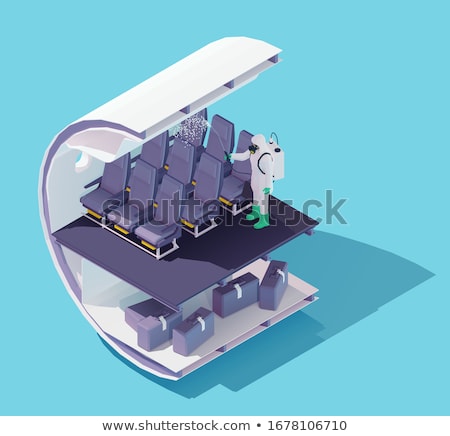 Foto stock: Vector Isometric Aircraft Disinfection To Prevent Spread Of Covid 19