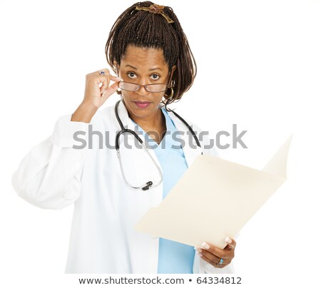 Foto stock: Female Doctor Holding File Over White Background