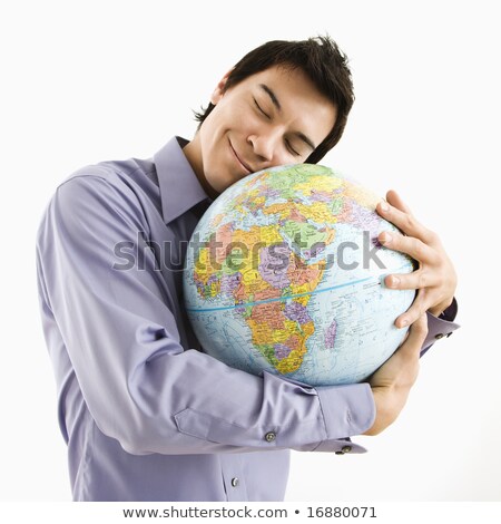 Man Hugging A Globe Imagine de stoc © iofoto