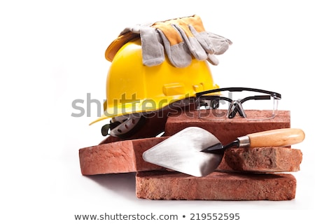 Stockfoto: Construction Worker With Clay Bricks On White