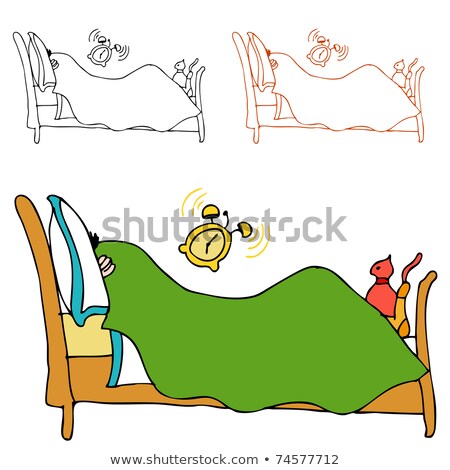 Stock fotó: Man Sleeping Under Blanket And Cat Wakes Up