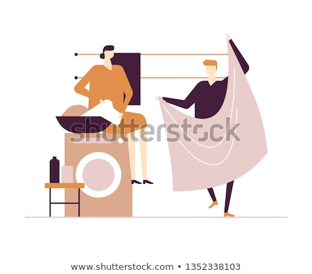 Stock fotó: Couple Doing Laundry - Flat Design Style Colorful Illustration