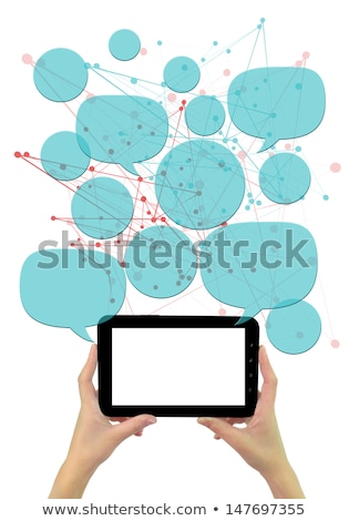 Zdjęcia stock: Hand Holding Tablet And Application Icons Above