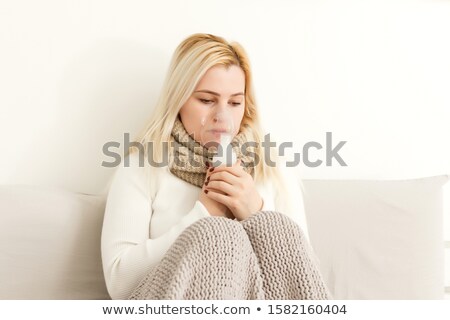 ストックフォト: Woman With Flu Or Cold Symptoms Making Inhalation With Nebulizer - Medical Inhalation Therapy