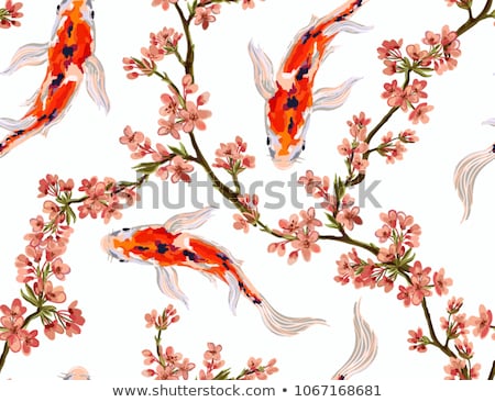 ストックフォト: Koi Fishes Sea Background Hand Drawn