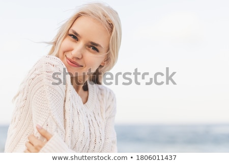 Сток-фото: Attractive Tender Woman In Knitted Sweater With Long Hair