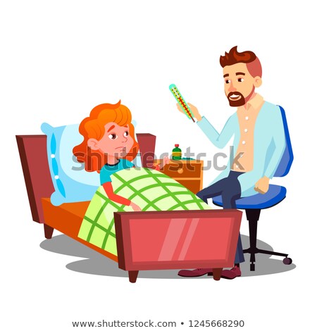 Stock foto: Pediatrician With Thermometer Near Sad Sick Child Vector Isolated Cartoon Illustration