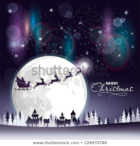 Stock fotó: Santa And Reindeers Over Blue Starry Night Sky Vector Illustrati