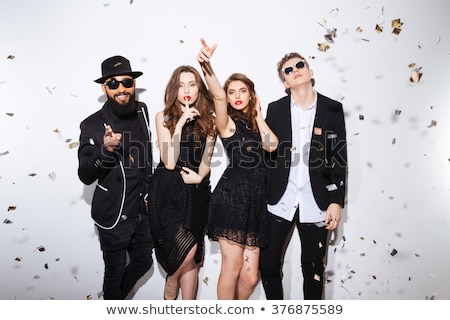 Stock fotó: Friends In Sunglasses Over White Background