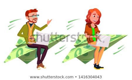 Foto stock: Ambition Character Fly On Money Bill Plane Vector