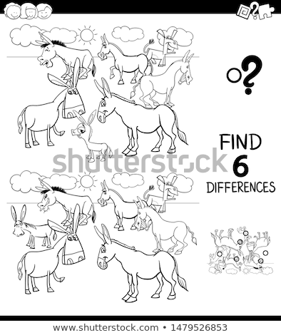 Foto stock: Differences Color Book With Donkeys Animal Characters