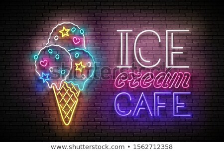 Stockfoto: Vintage Glow Poster With Ice Cream Ball In Cone And Inscription