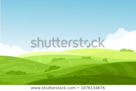 Foto stock: Hills And Mountains Landscape House Farm In Flat Style Design