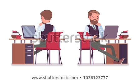 Foto d'archivio: Set Of Sitting Worker At Table With Laptop Vector