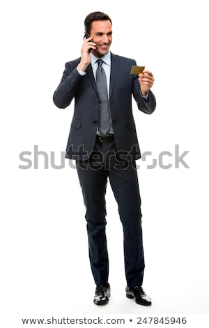 Foto stock: Old Businessman With Credit Card And Mobile