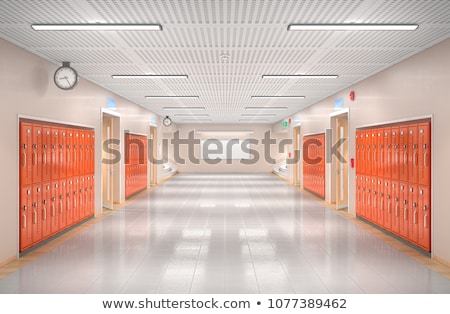 Сток-фото: Corridor With Lockers In School Building