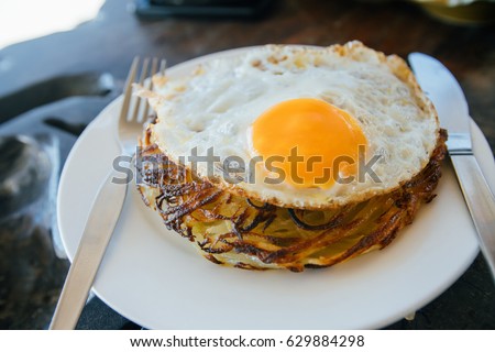 Stock photo: Potato Pancakes With Eggs And Ham