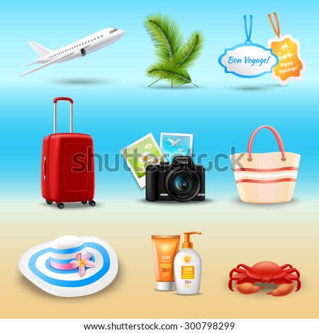 Stockfoto: Realistic Travel Tourism Icons Set Vector