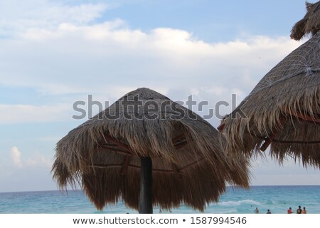 Stockfoto: Beach Traditional Sunroof Hut Caribbean Umbrellas