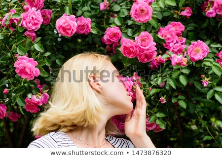ストックフォト: Beautiful Cute Tender Young Blonde Girl In The Rose Garden In Flowering Trees In The Gentle Fabulous