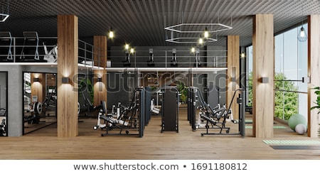 Foto stock: Modern Gym With Bench Press 3d Rendering